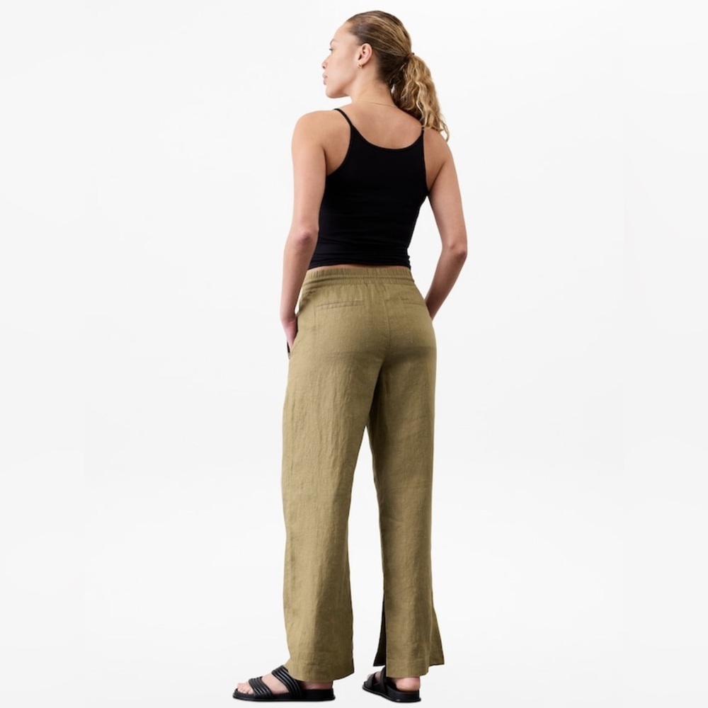 NWT Athleta Retreat Wide Leg Linen Olive Branch Pant Sz XXS/P (#851038) - Picture 4 of 10
